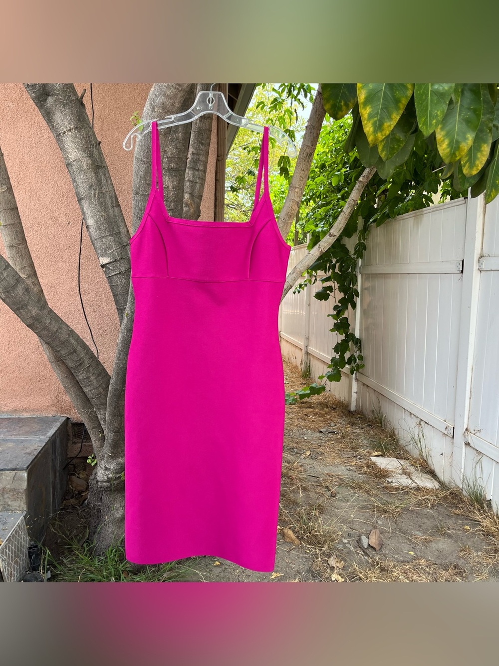 NWT Bebe Hot Pink / Fuschia Square-Neck Bandage Mini Dress.